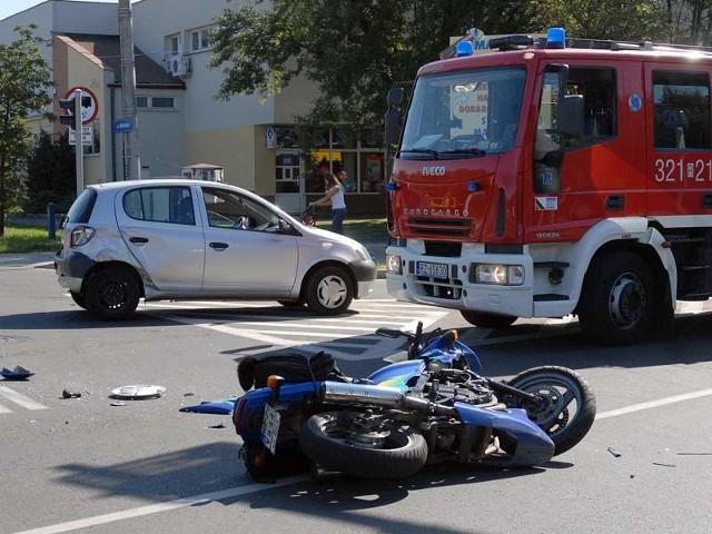 Wypadek na al. Niepodleglości w RzeszowieWypadek na al. Niepodleglości w Rzeszowie. Motocykl zderzyl sie z dwoma samochodami.