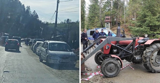 Oleksówki - samochody parkowały wszędzie. także, tam gdzie nie wolno. Dalej na drogę wyjechał... traktor blokujący przejazd