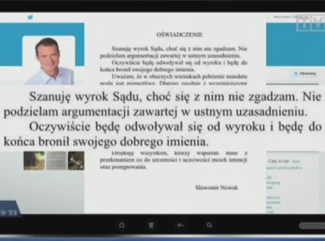 Wypowiedź Sławomira Nowaka w sprawie decyzji sądu dotyczącej zegarka nieujętego w oświadczeniu majątkowym