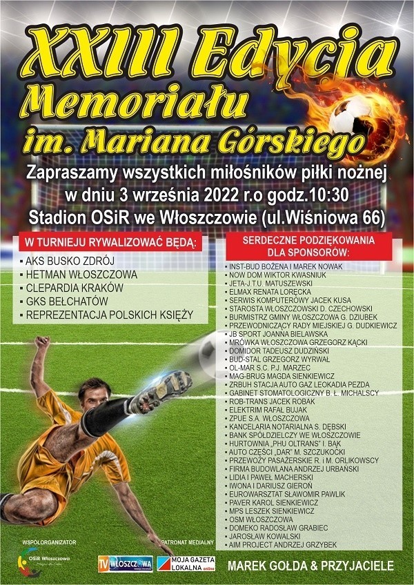 XXIII Memoriał imienia Mariana Górskiego na stadionie we Włoszczowie w sobotę