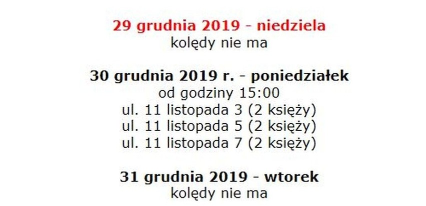 Oto plan kolędy w ostrołęckiej parafii Św. Antoniego