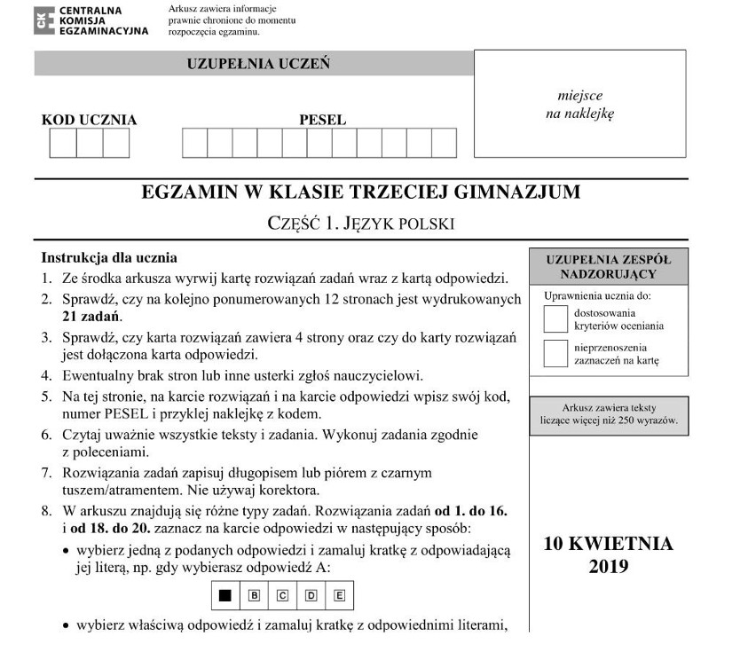 Egzamin gimnazjalny 2019: historia WOS ARKUSZE PYTANIA POPRAWNE ODPOWIEDZI  Część humanistyczna [10. 04. 2019 r.] | Dziennik Zachodni