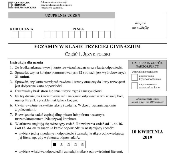Sprawdźcie arkusze zadań z języka polskiego na egzaminie  gimnazjalnymZOBACZ ARKUSZE NA KOLEJNYCH PLANSZACH