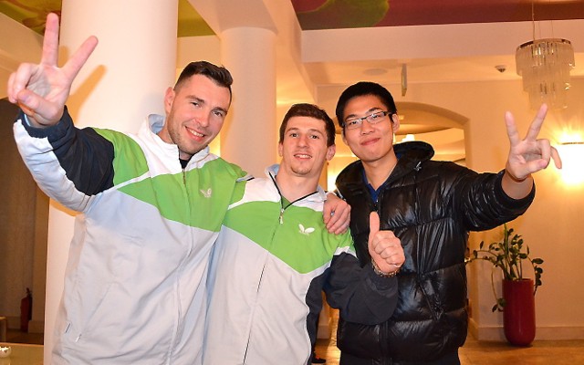 Drużyna Olimpii/Unii - od lewej: Bartosz Such, Tomislav Kolarek i Huang Sheng Sheng