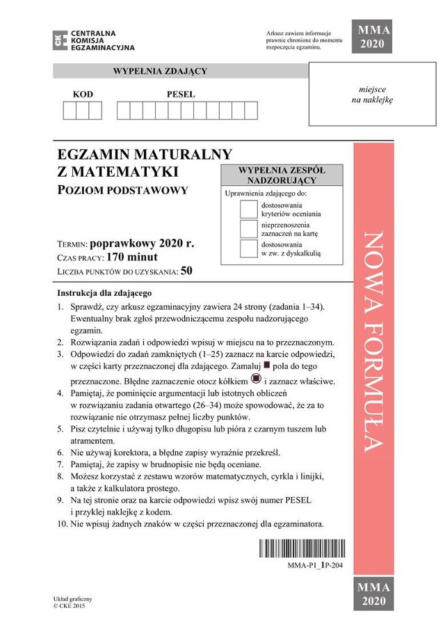 ODPOWIEDZI - matura poprawkowa z matematyki!