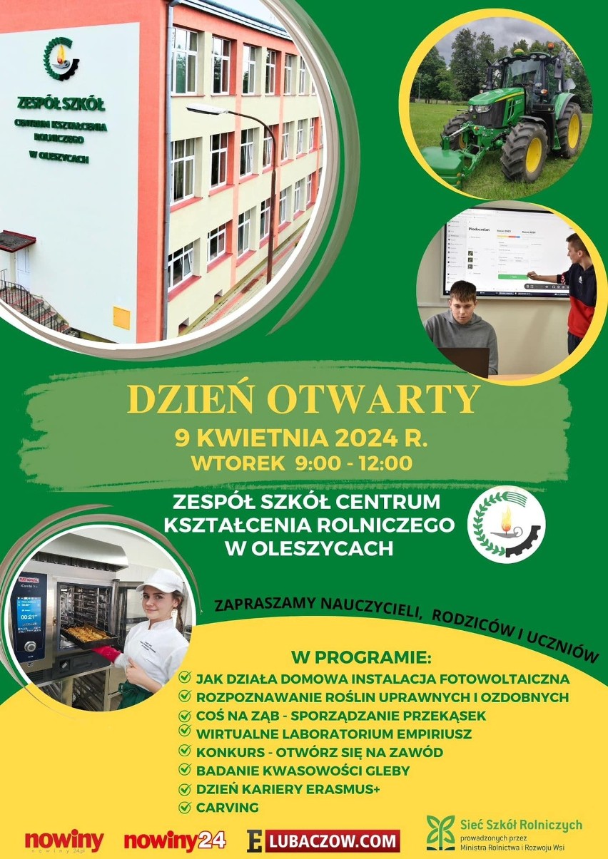 Nasz Patronat. Centrum Kształcenia Rolniczego w Oleszycach zaprasza na dzień otwarty. To już jutro