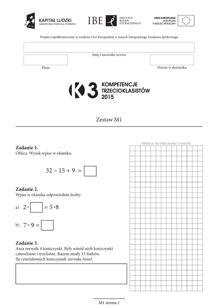 Test trzecioklasisty - arkusze 