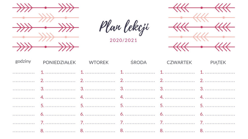 Plan lekcji DO DRUKU dla dzieci i młodzieży 2020/2021. Wzory planów