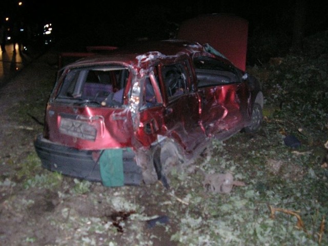 Tak fiat punto wyglądał po zderzeniu z ciężarówką transportującą drewno. Jego nastoletni kierowca zmarł w szpitalu.