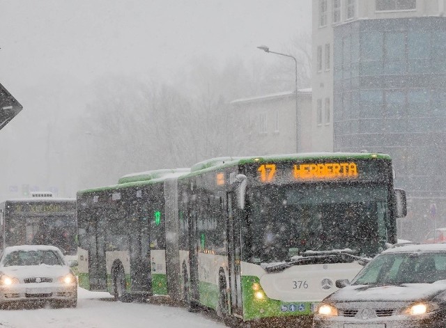 Radny Zbigniew Klimaszewski uważa, że kierowcy autobusów, gdy dojada na przystanki końcowe, powinny otwierać drzwi dla oczekujących pasażerów.Na zdjęciu. zasypany Białystok, 15.01.2019 roku