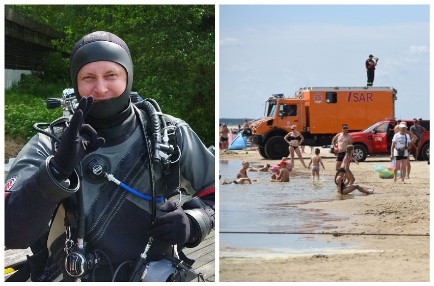 Akcja ratunkowa na plaży w Jantarze nad Bałtykiem. Strażak z Mrągowa uratował dwie tonące osoby [ZDJĘCIA]