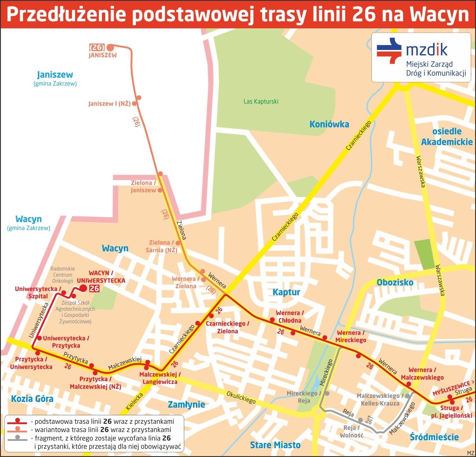 MZDiK Radom. Przedłużenie trasy linii 26 na Wacyn w pobliże szpitala | Echo  Dnia Radomskie