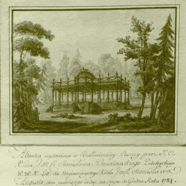 Rysunek nieznanego autora z 1784 roku, przedstawiający altanę łowiecką króla Stanisława Augusta Poniatowskiego w ogrodzie do polowań Teremiska 