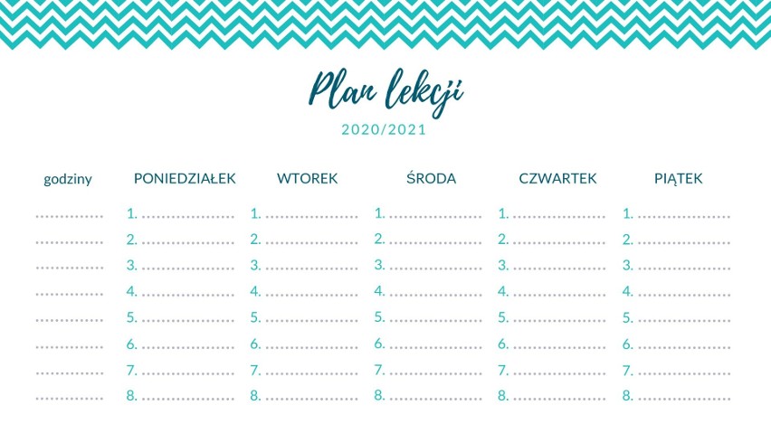 Plan lekcji DO DRUKU dla dzieci i młodzieży 2020/2021. Wzory planów