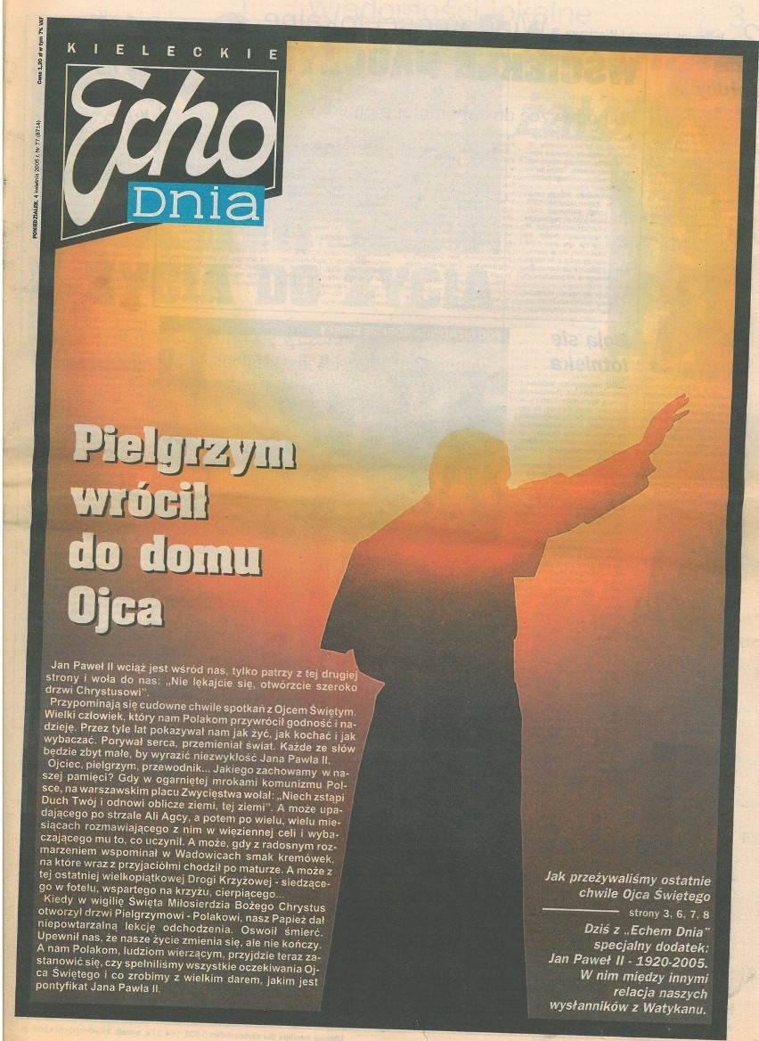 Okładka "Echa Dnia" z 4 kwietnia 2005 roku....