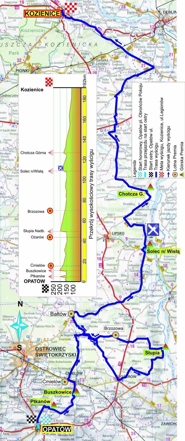 Trasa piątkowego wyścigu kolarskiego z Opatowa do Kozienic będzie liczyć 192 kilometry.