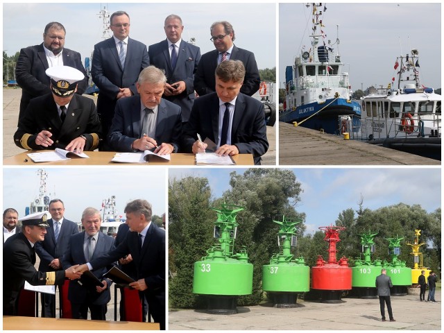 Podpisanie umowy między Urzędem Morskim, a firmą Calbud w Bazie Oznakowania Nawigacyjnego Urzędu Morskiego