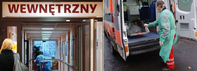 Mężczyzna z podejrzeniem świńskiej grypy trafił najpierw na wydział wewnętrzny w Kołobrzegu. Na zdjęciu z prawej: Karetkę stojącą przed oddziałem zakaźnym koszalińskiego szpitala ratownicy medyczni precyzyjnie odkażali.