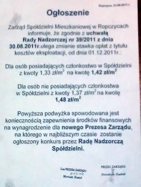 Takie pisma pojawiły się w blokach Spółdzielni Mieszkaniowej w Ropczycach.