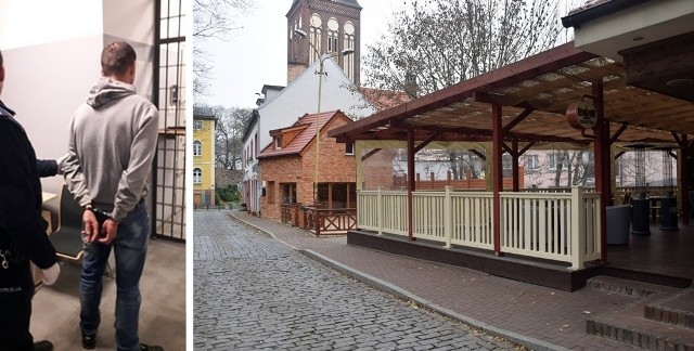 Z lewej zatrzymany przez stargardzką policję podejrzany o gwałt, z prawej okolice miejsca zbrodni.