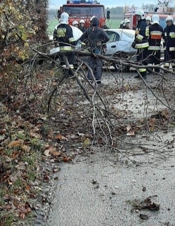 Wypadek w Gołyszynie. Samochód osobowy uderzył w drzewo