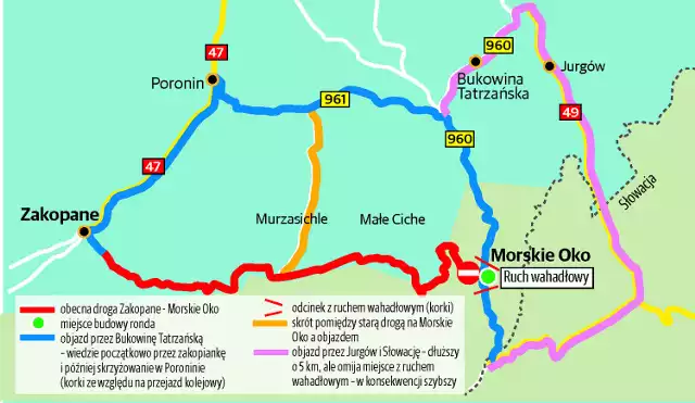 Przygotowana przez nas mapa pokazuje, jak objechać korki na Wierchu Porońca. Warto się z nią zapoznać i podróżować wygodnie