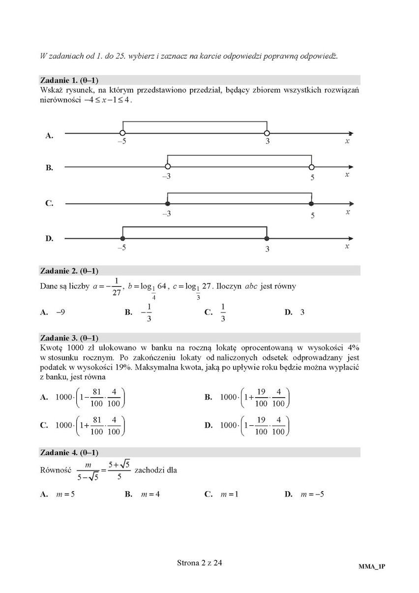 Matura 2015 matematyka arkusz - poziom podstawowy