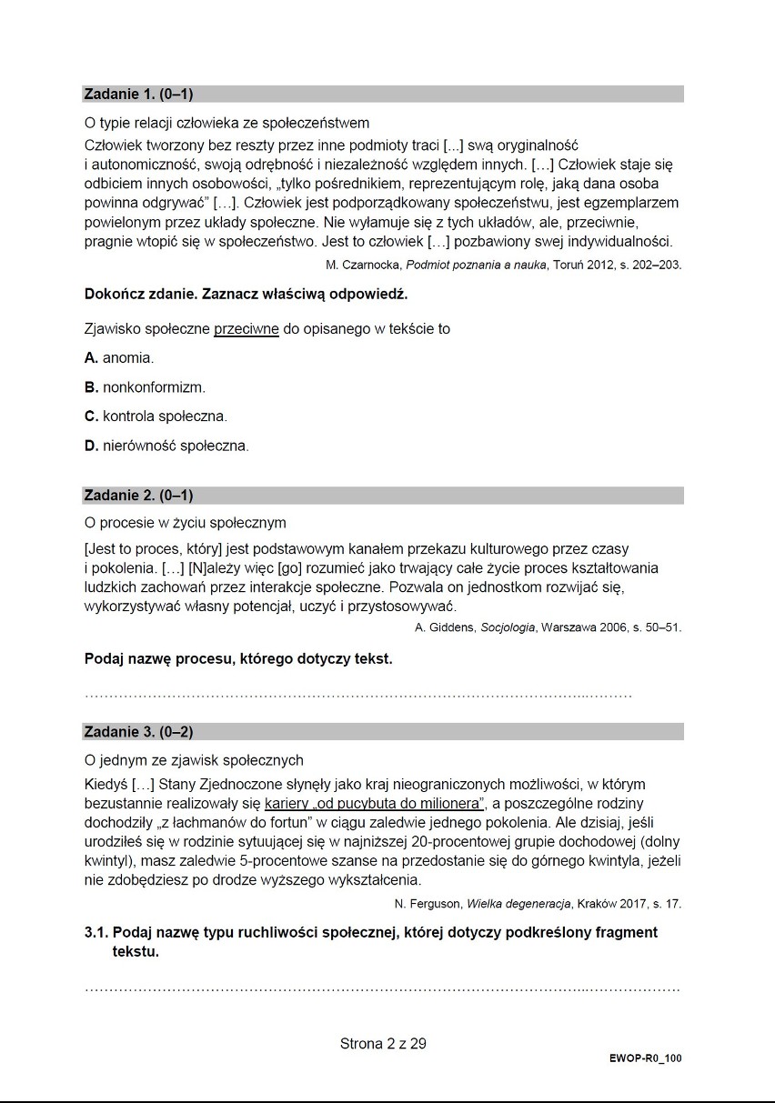 Odpowiedzi do zadań z matury z WOS-u 2022, poziom...