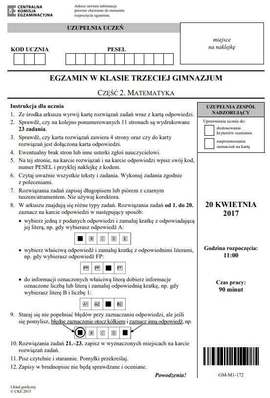 EGZAMIN GIMNAZJALNY 2018: matematyka, przyroda arkusze. Zobacz zadania, klucz odpowiedzi, pytania, arkusze CKE [19.04.2018]