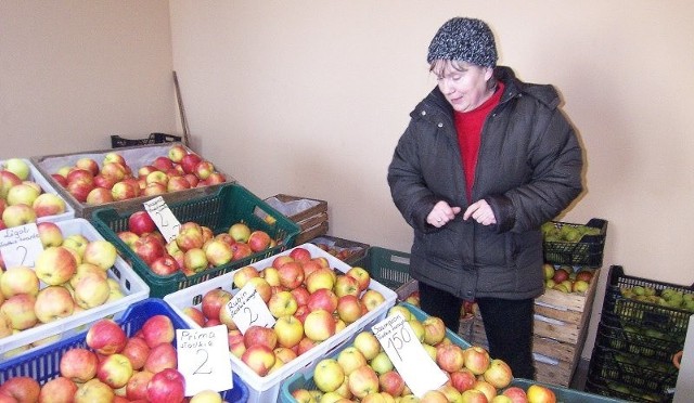 Teresa Karbownik przez cały rok sprzedaje swoje jabłka "Elizy&#8221; podróżnym przy trasie. Sama na urlopy raczej nie ma czasu.