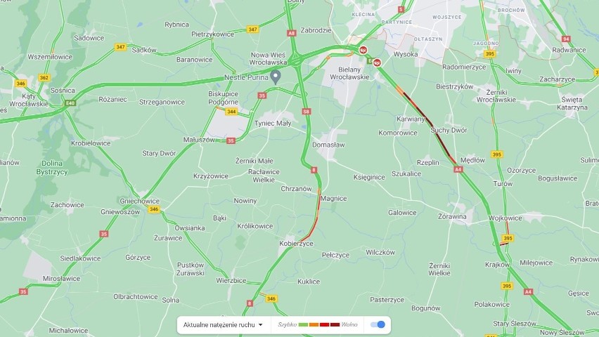 Korki i wypadek na autostradzie A4. Duży ruch i utrudnienia na drogach pod Wrocławiem