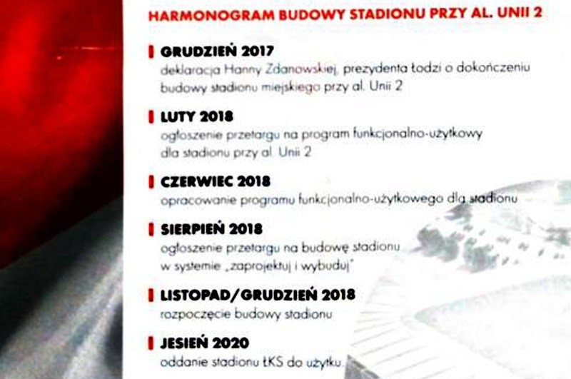 Jest też harmonogram budowy stadionu przy al. Unii. [patrz...