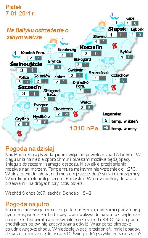 Prognoza pogody dla Szczecina i województwa zachodniopomorskiego na 7 stycznia