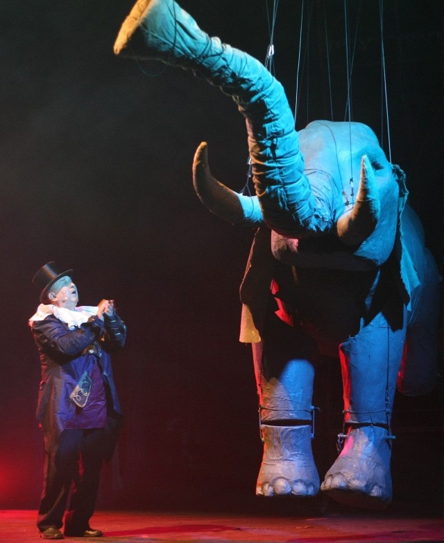 Stanisław Wolski i animowany słoń dobrze sobie radzą w Cyrku