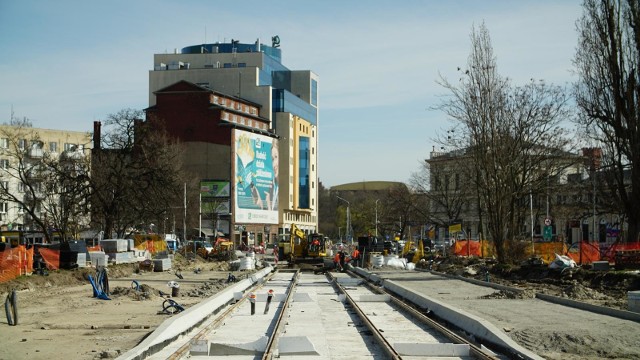 Budowa trasy autobusowo-tramwajowej z placu Orląt Lwowskich na Nowy Dwór - stan na połowę marca 2020