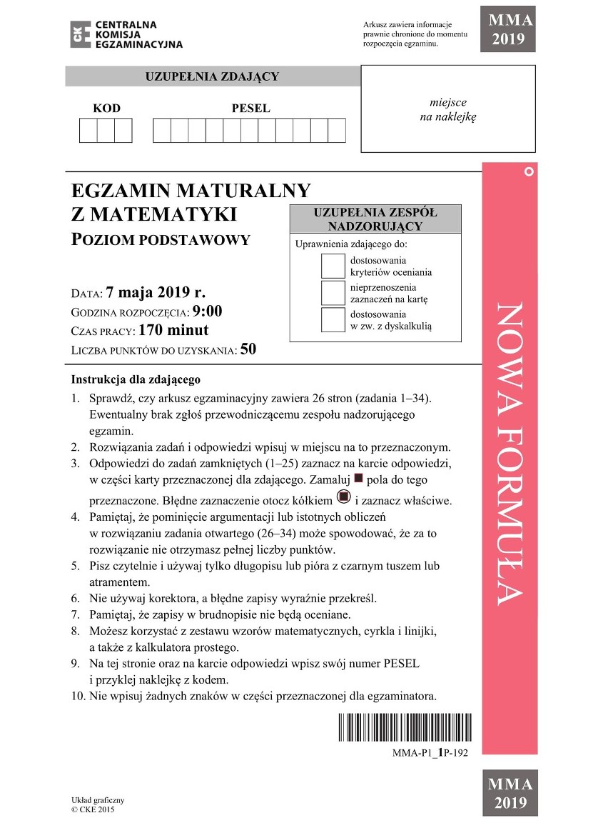 MATURA 2019: MATEMATYKA PODSTAWOWA [ODPOWIEDZI, ARKUSZE CKE,...