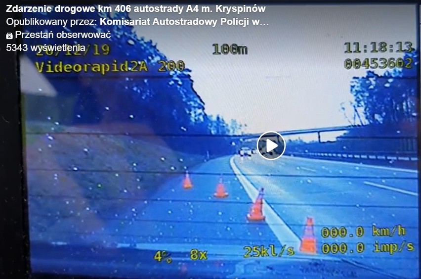 Wypadek na A4 zarejestrowany przez policyjną kamerę