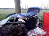 Wypadek na trasie Skoraszewice - Niepart w powiecie gostyńskim. 20-latek zginął po uderzeniu w drzewo