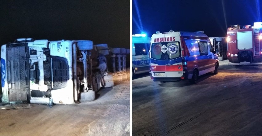 Przy ulicy Trębackiej w Zabrzu podczas rozładunku przewrócił się samochód ciężarowy. Do szpitala trafiła jedna osoba