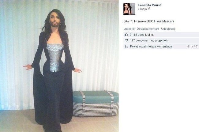 Conchita Wurst (fot. screen z Facebook.com)