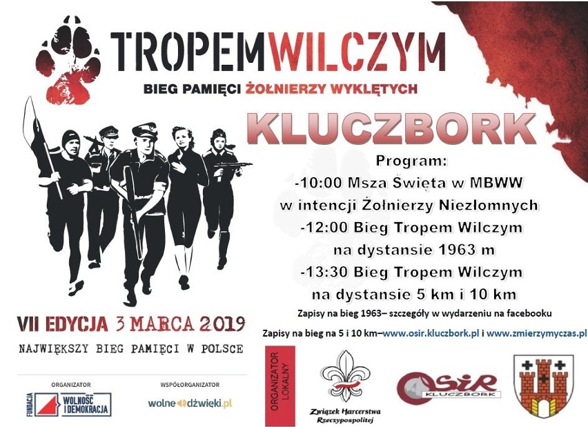 Bieg Tropem Wilczym w Kluczborku - plakat imprezy biegowej.