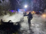 Pożar w Łagowie. Płonęła przyczepa kempingowa. Jedna osoba poszkodowana