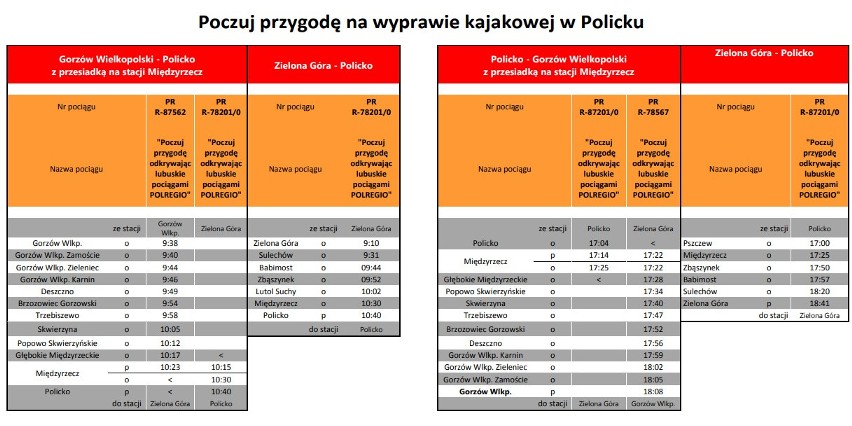 Rozkład jazdy relacji Zielona Góra/Gorzów Wlkp. - Policko