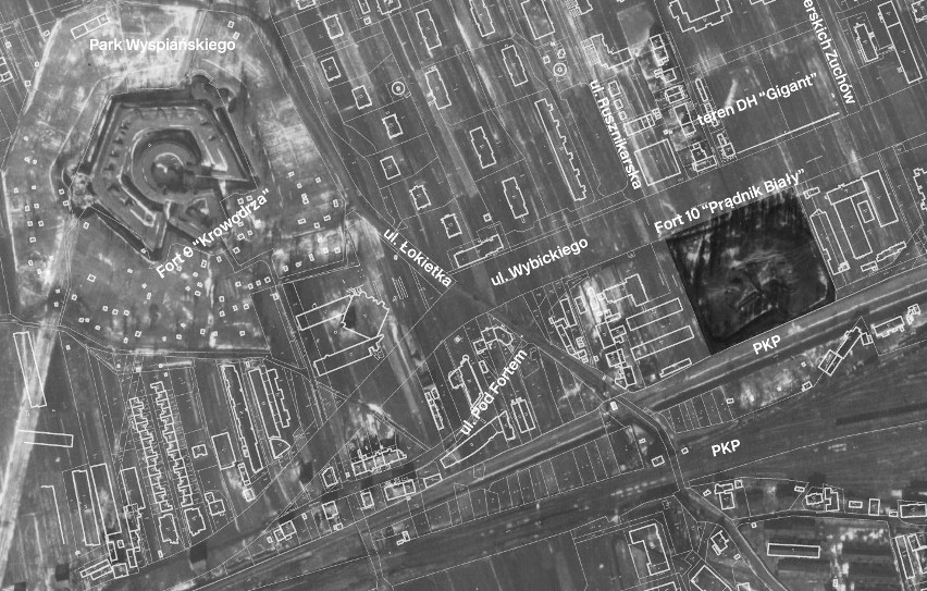 Na zdjęciu lotniczym z 1944 roku widać fort 10 "Prądnik...