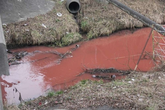 Wągrowiec: Nieznana substancja zabarwiła rzekę Nielbę na czerwono