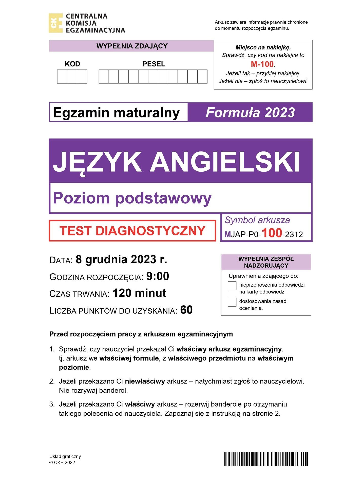 Matura próbna z j. angielskiego 2023. Arkusz CKE, zadania poziom