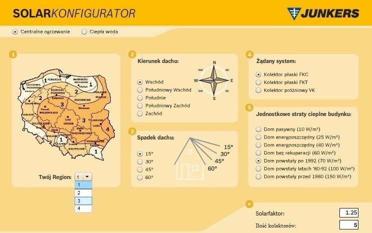 Konfigurator systemów solarnych Junkers pomaga określić, ile...