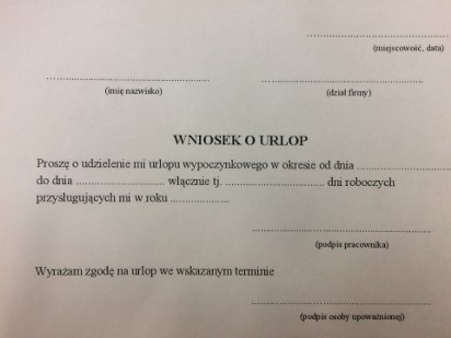 Wniosek o urlop wypoczynkowy 2019