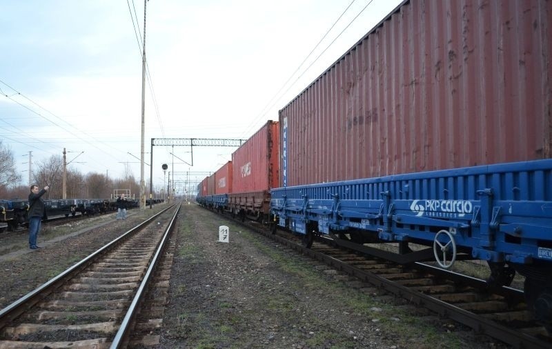 Wagony towarowego pociągu z Chin na stacji Łódź Olechów.