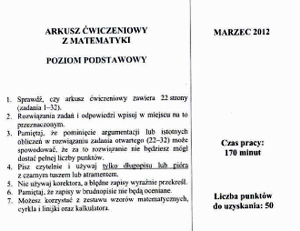 Próbna Matura 2012 z matematyki - zadania...